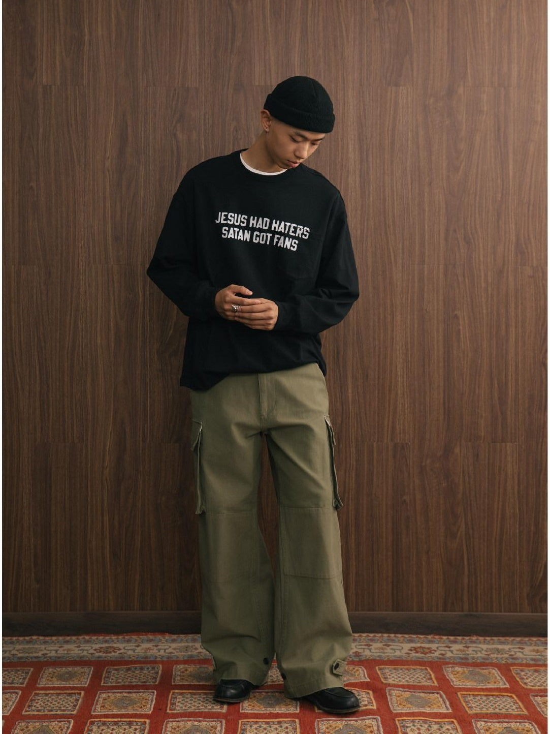 SUPERTOFU 100% Cotton Loose Fit Letter Print Casual Round Neck Unisex Long Sleeve T-Shirts