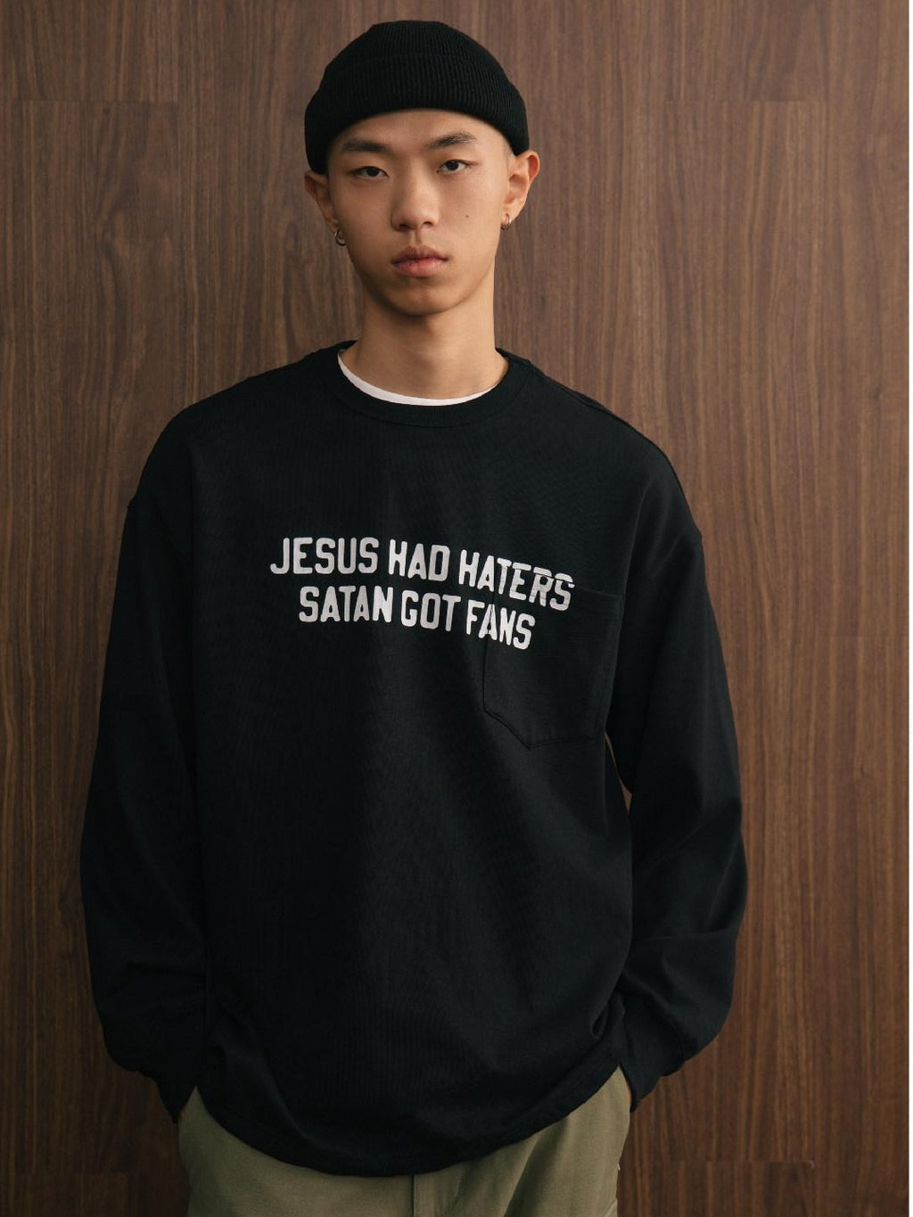 SUPERTOFU 100% Cotton Loose Fit Letter Print Casual Round Neck Unisex Long Sleeve T-Shirts