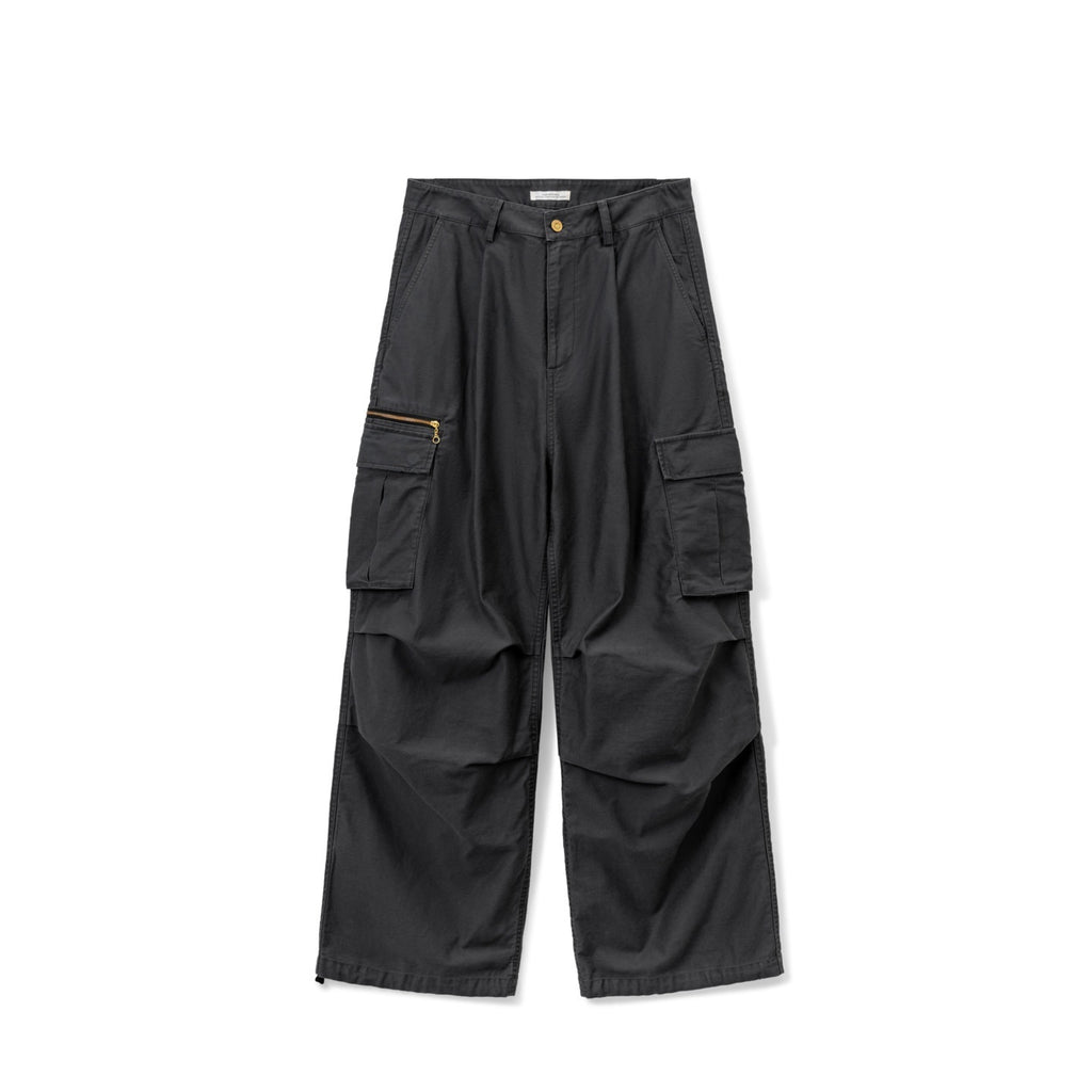 SUPERTOFU Distressed Loose Fit Cargo Workwear Unisex Gray Cotton Zipper Fly Straight Pants