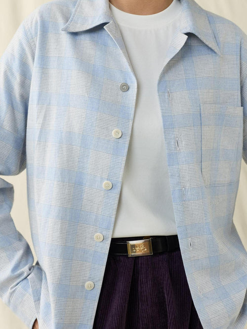 SUPERTOFU 100 Percent Cotton Vintage Plaid Collared Unisex Long Sleeve Blue Shirts