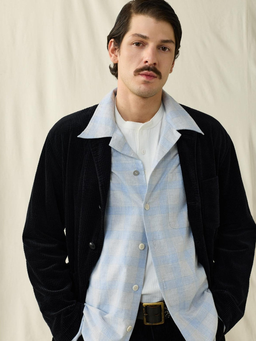 SUPERTOFU 100 Percent Cotton Vintage Plaid Collared Unisex Long Sleeve Blue Shirts