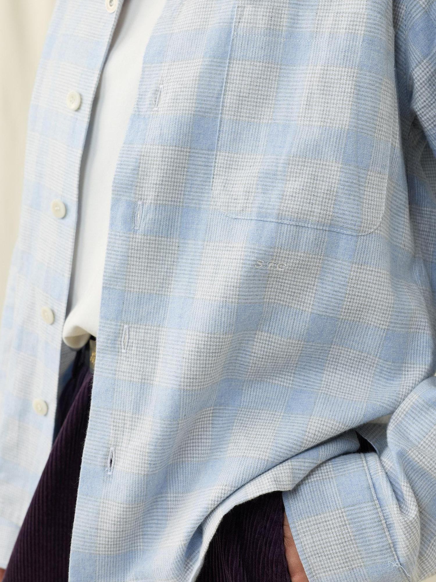 SUPERTOFU 100 Percent Cotton Vintage Plaid Collared Unisex Long Sleeve Blue Shirts