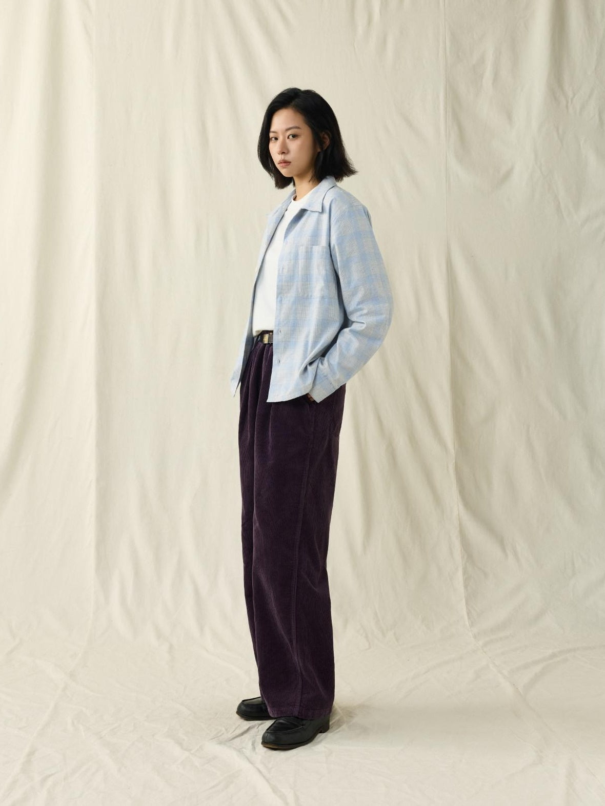 SUPERTOFU 100 Percent Cotton Vintage Plaid Collared Unisex Long Sleeve Blue Shirts
