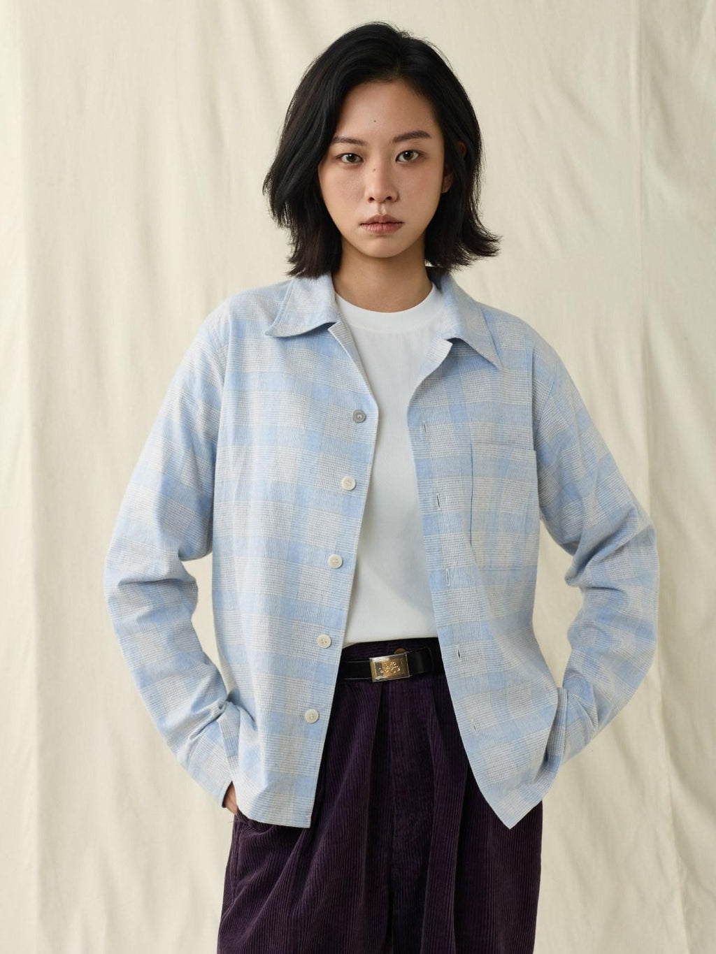 SUPERTOFU 100 Percent Cotton Vintage Plaid Collared Unisex Long Sleeve Blue Shirts