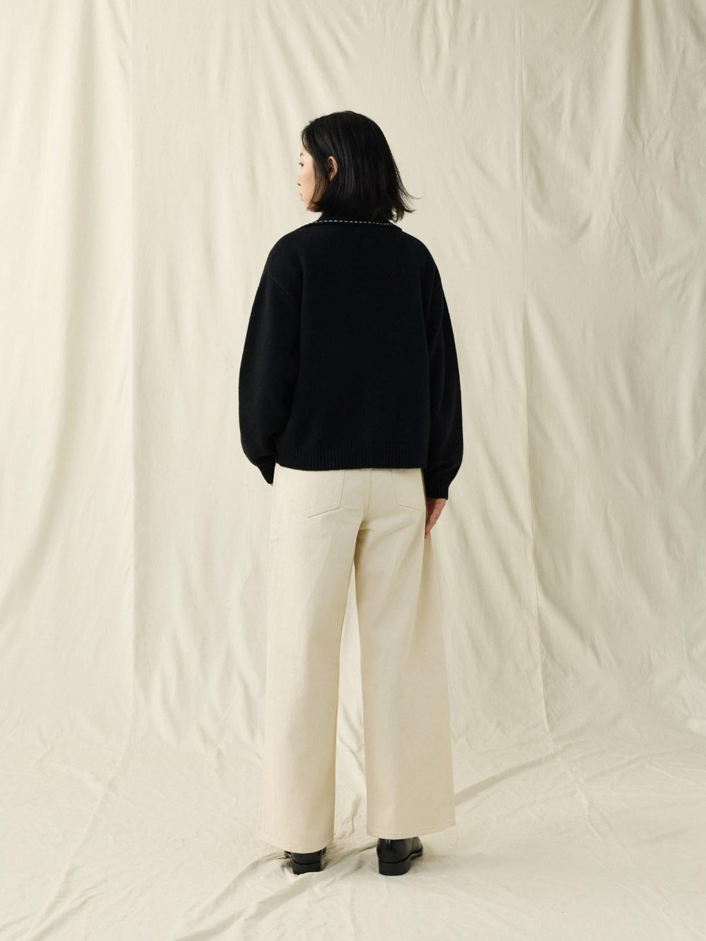 SUPERTOFU 100 Percent Wool Double Zipper Shirt Collar Unisex Black Knit Cardigans