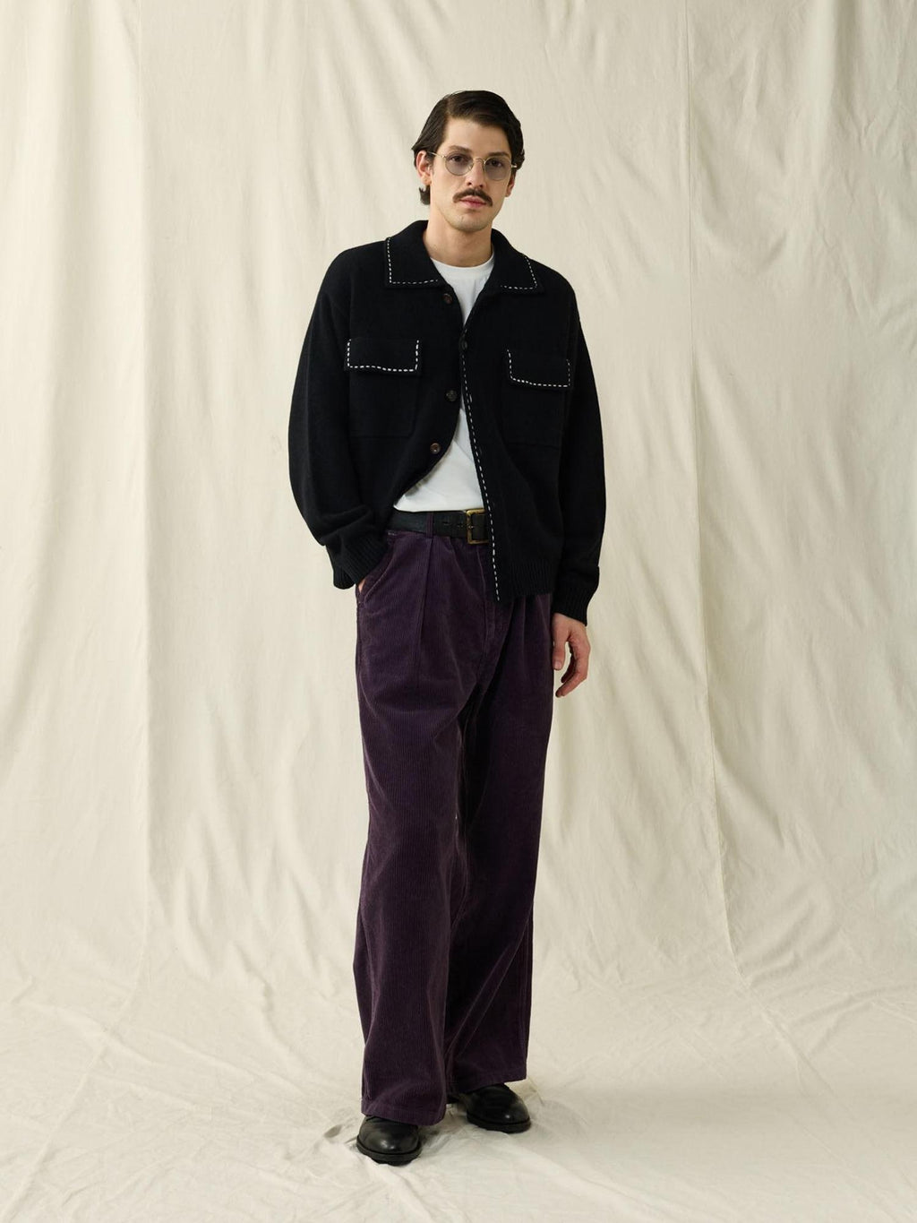 SUPERTOFU 100 Percent Wool Double Zipper Shirt Collar Unisex Black Knit Cardigans