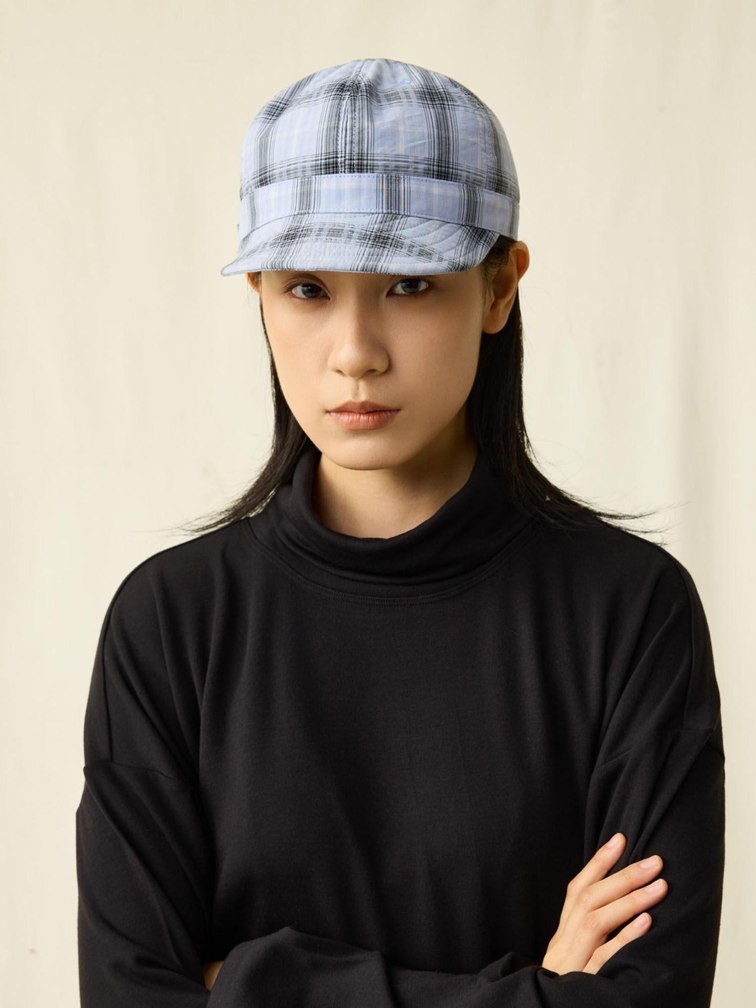 SUPERTOFU Adjustable Nylon Plaid Vintage Short Brim Round Crown Unisex Casual Hats