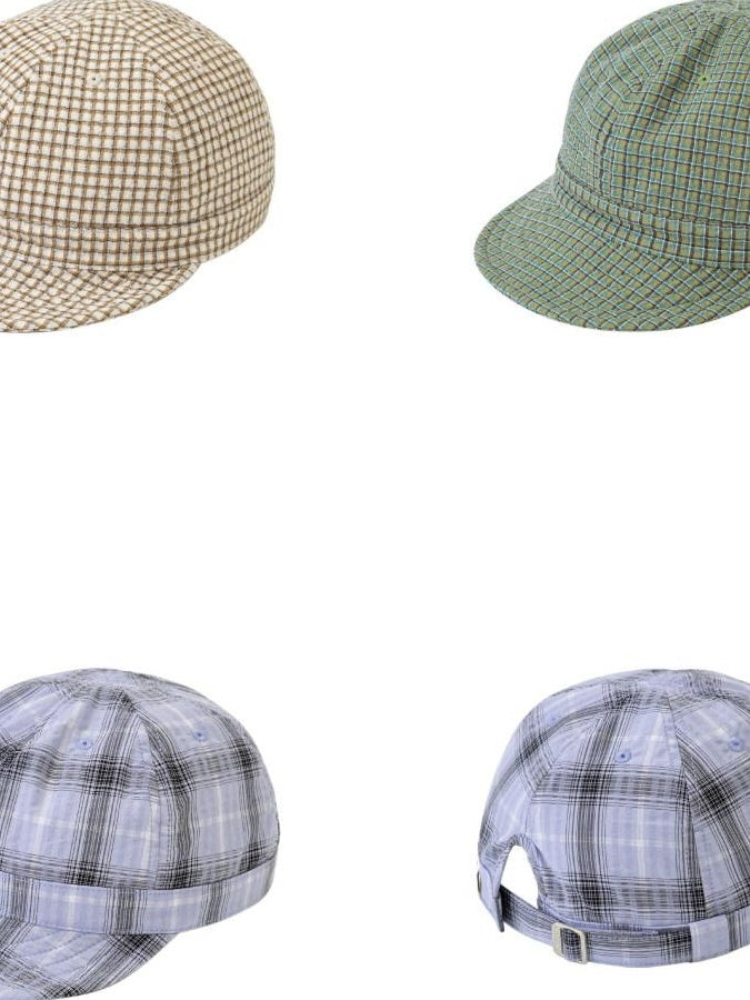 SUPERTOFU Adjustable Nylon Plaid Vintage Short Brim Round Crown Unisex Casual Hats