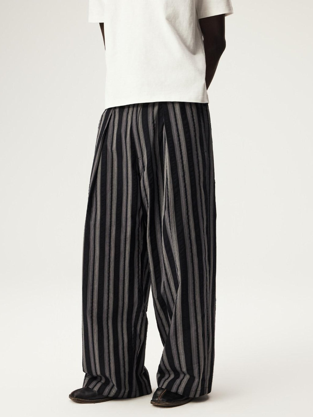 SUPERTOFU Anti Radiation Loose Fit Casual Striped Unisex Black Pure Cotton Straight Pants