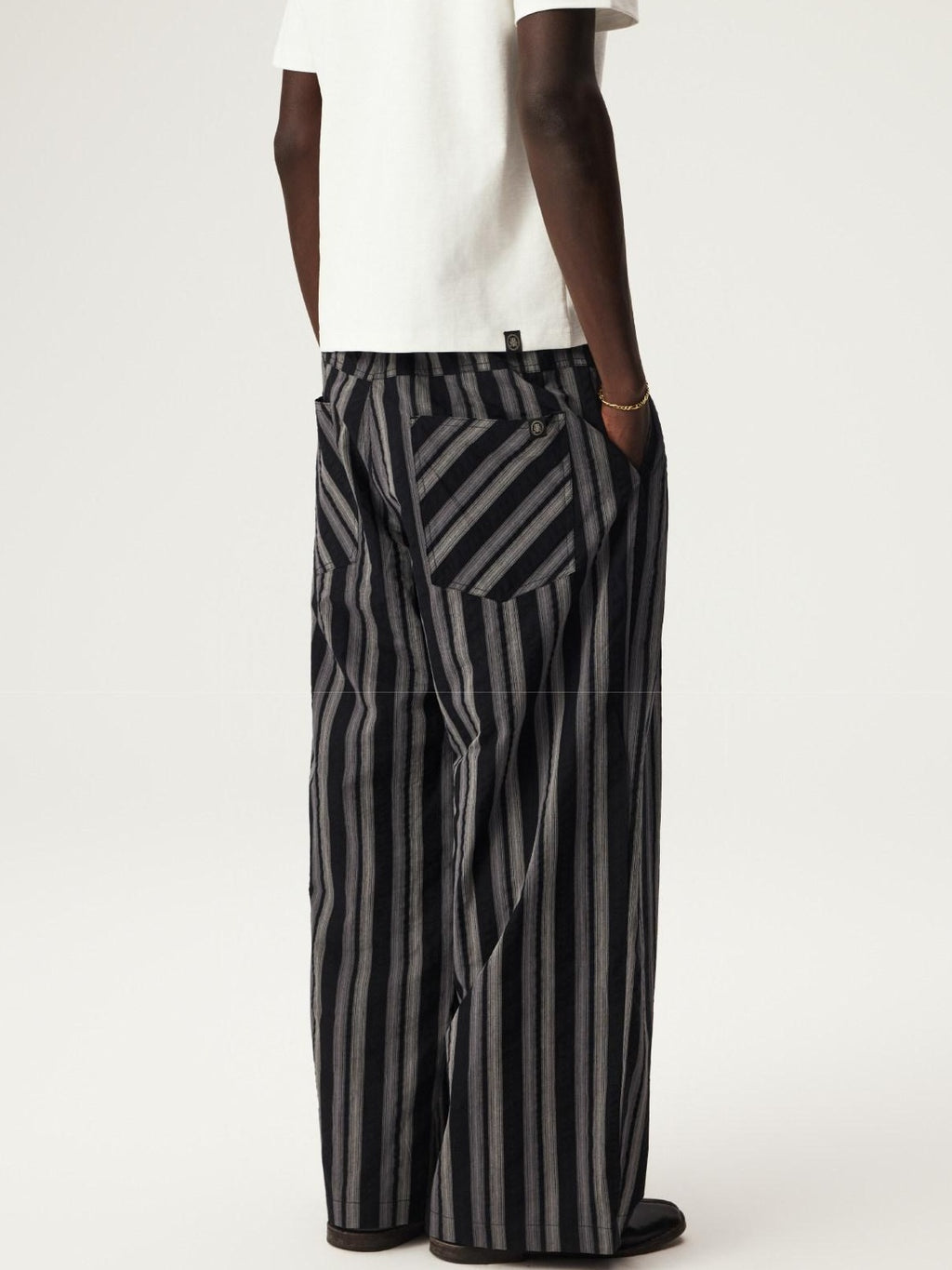 SUPERTOFU Anti Radiation Loose Fit Casual Striped Unisex Black Pure Cotton Straight Pants