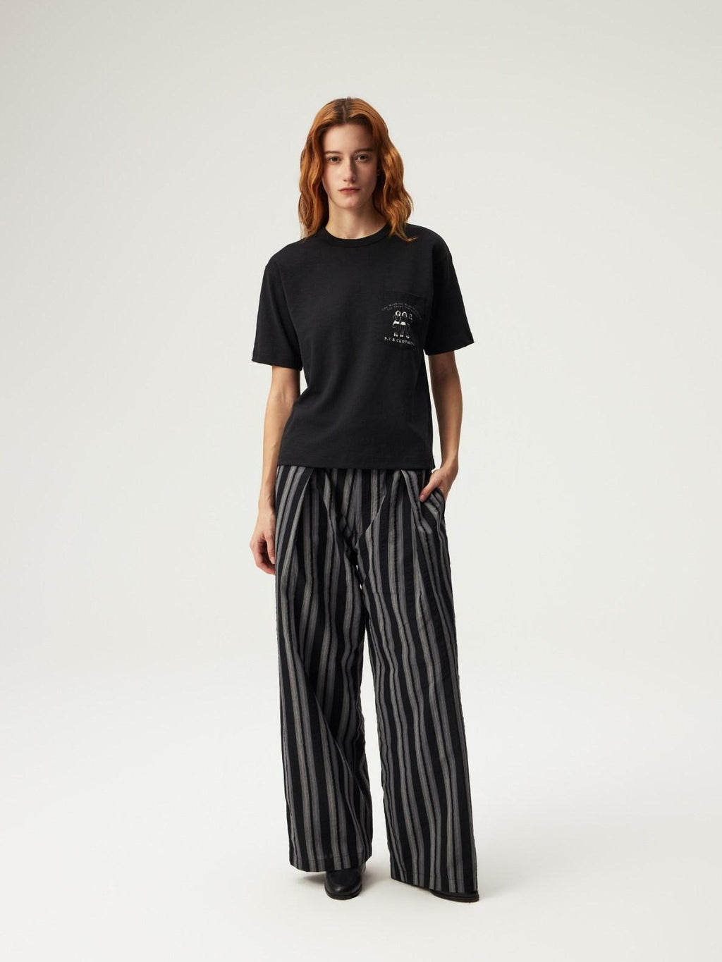SUPERTOFU Anti Radiation Loose Fit Casual Striped Unisex Black Pure Cotton Straight Pants