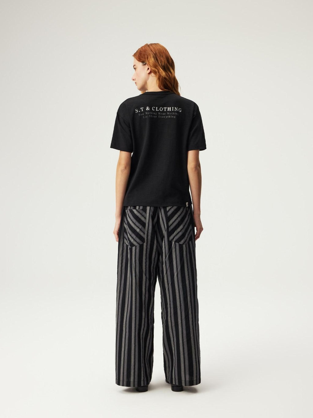 SUPERTOFU Anti Radiation Loose Fit Casual Striped Unisex Black Pure Cotton Straight Pants