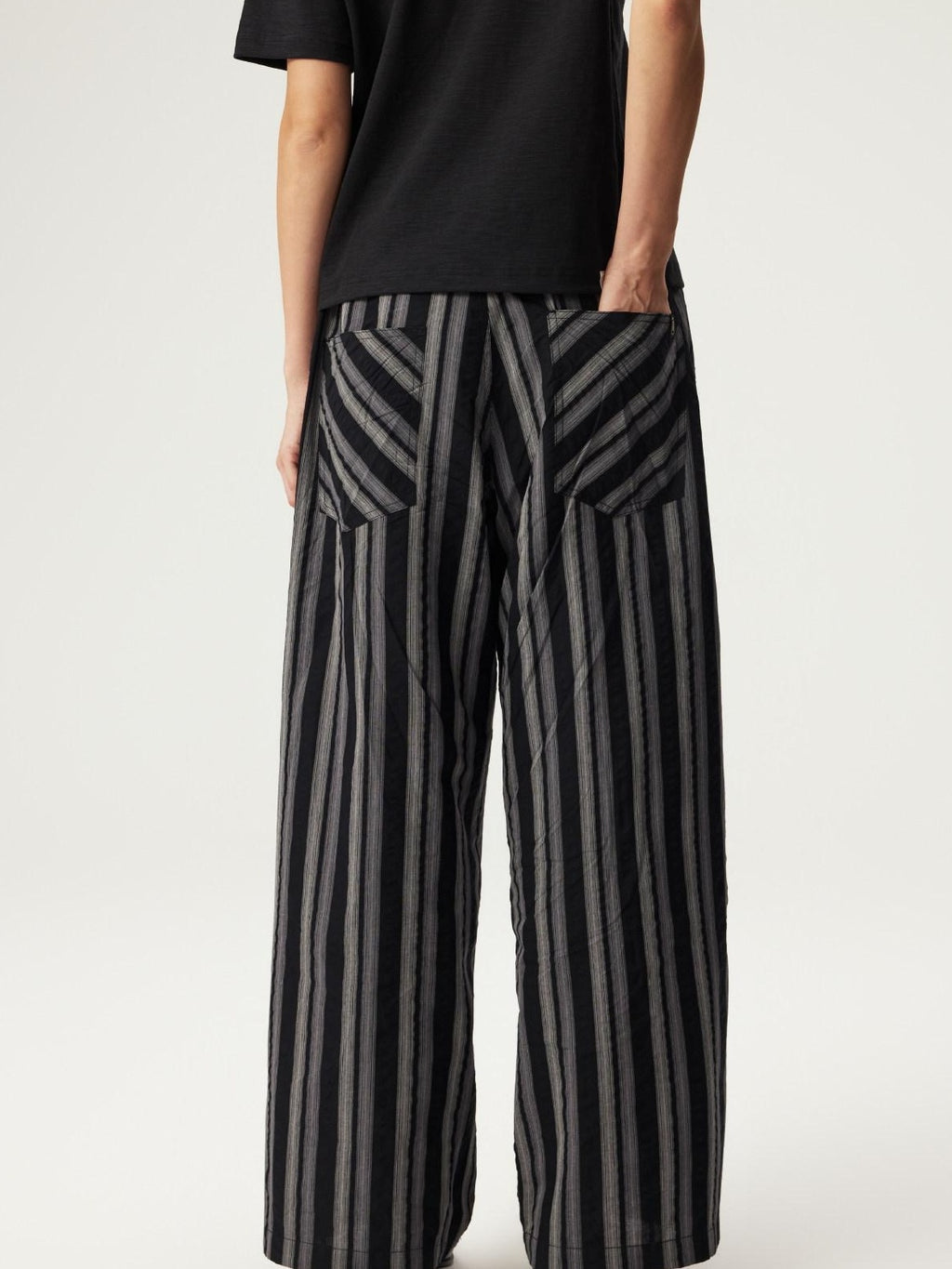 SUPERTOFU Anti Radiation Loose Fit Casual Striped Unisex Black Pure Cotton Straight Pants