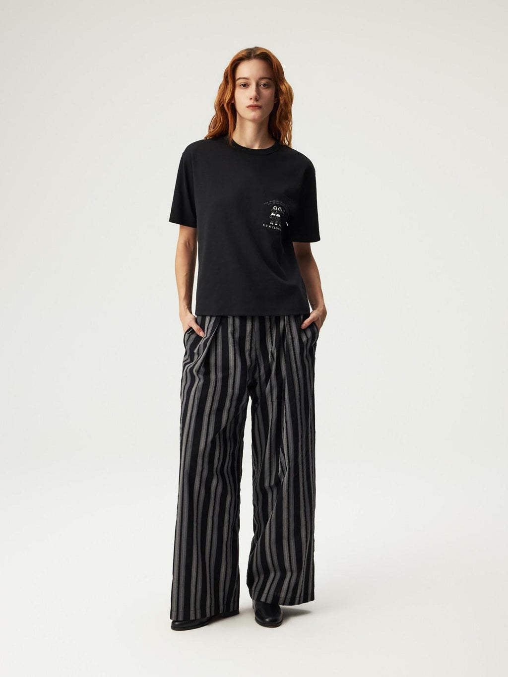 SUPERTOFU Anti Radiation Loose Fit Casual Striped Unisex Black Pure Cotton Straight Pants