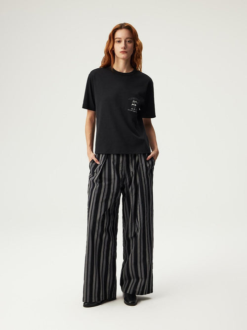SUPERTOFU Anti Radiation Loose Fit Casual Striped Unisex Black Pure Cotton Straight Pants