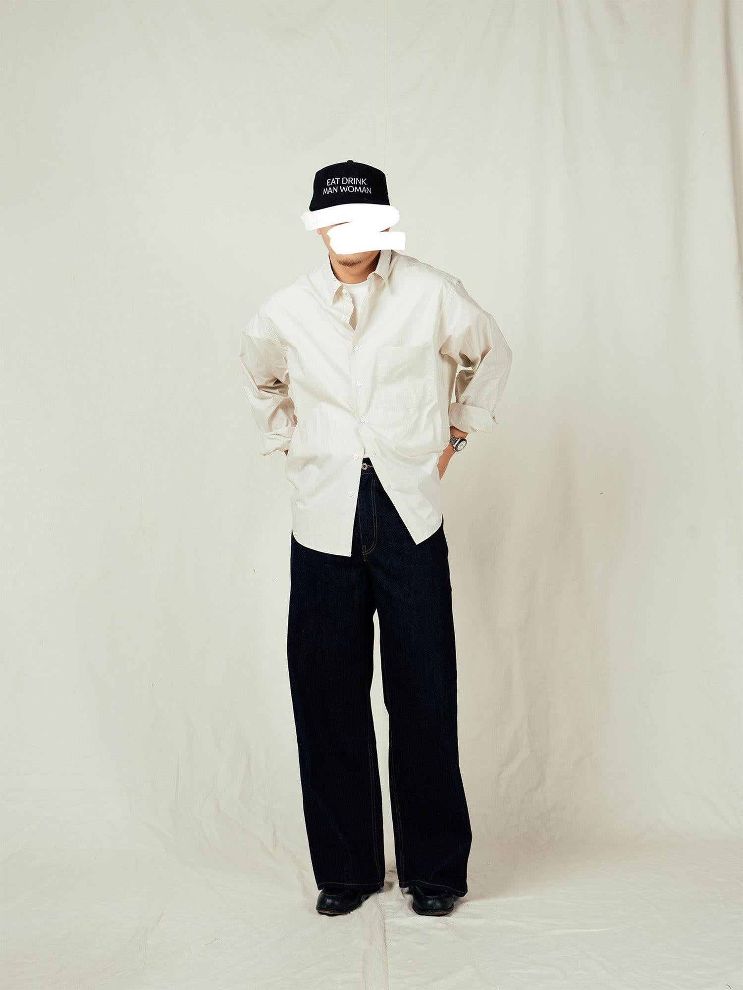 SUPERTOFU Breathable 100% Cotton Loose Fit Point Collar Button Front Unisex Shirts