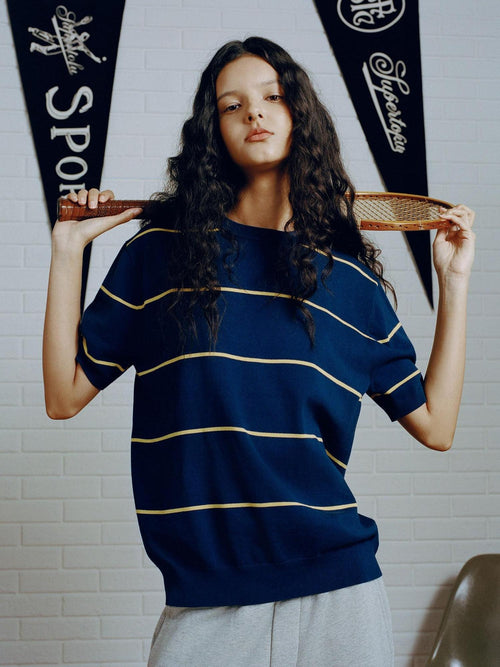 SUPERTOFU Breathable 100 Percent Cotton Striped Round Neck Unisex Short Sleeve T-Shirts