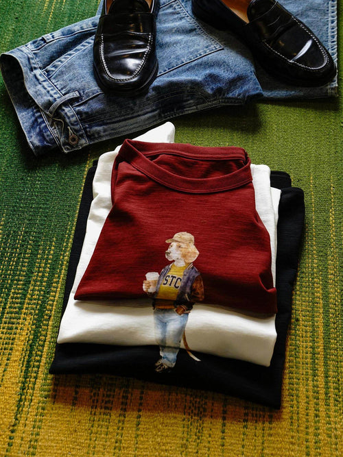 SUPERTOFU Breathable Bamboo Cotton Animalprint Retro Crewneck Unisex Short Sleeve T-Shirts
