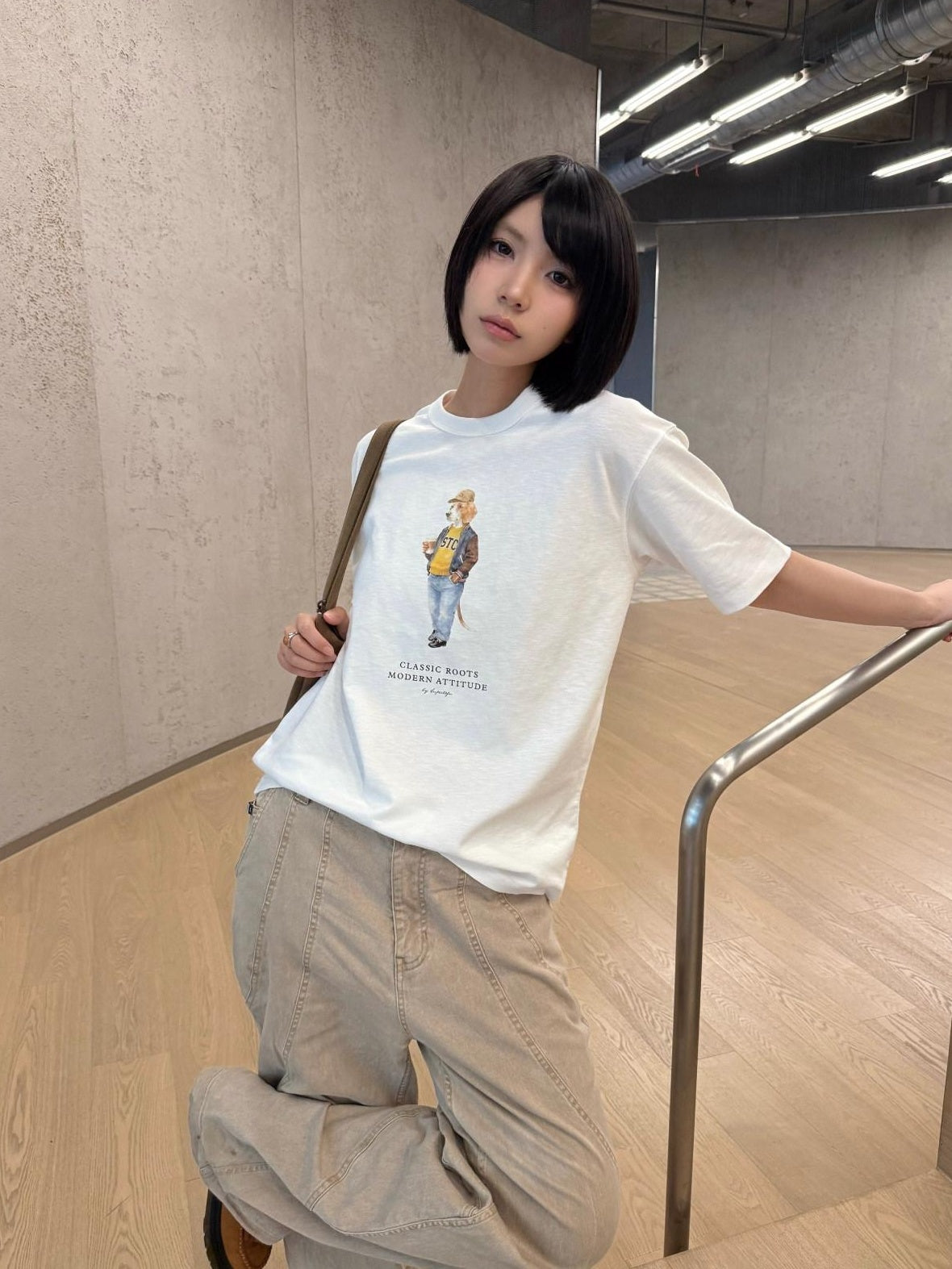 SUPERTOFU Breathable Bamboo Cotton Animalprint Retro Crewneck Unisex Short Sleeve T-Shirts