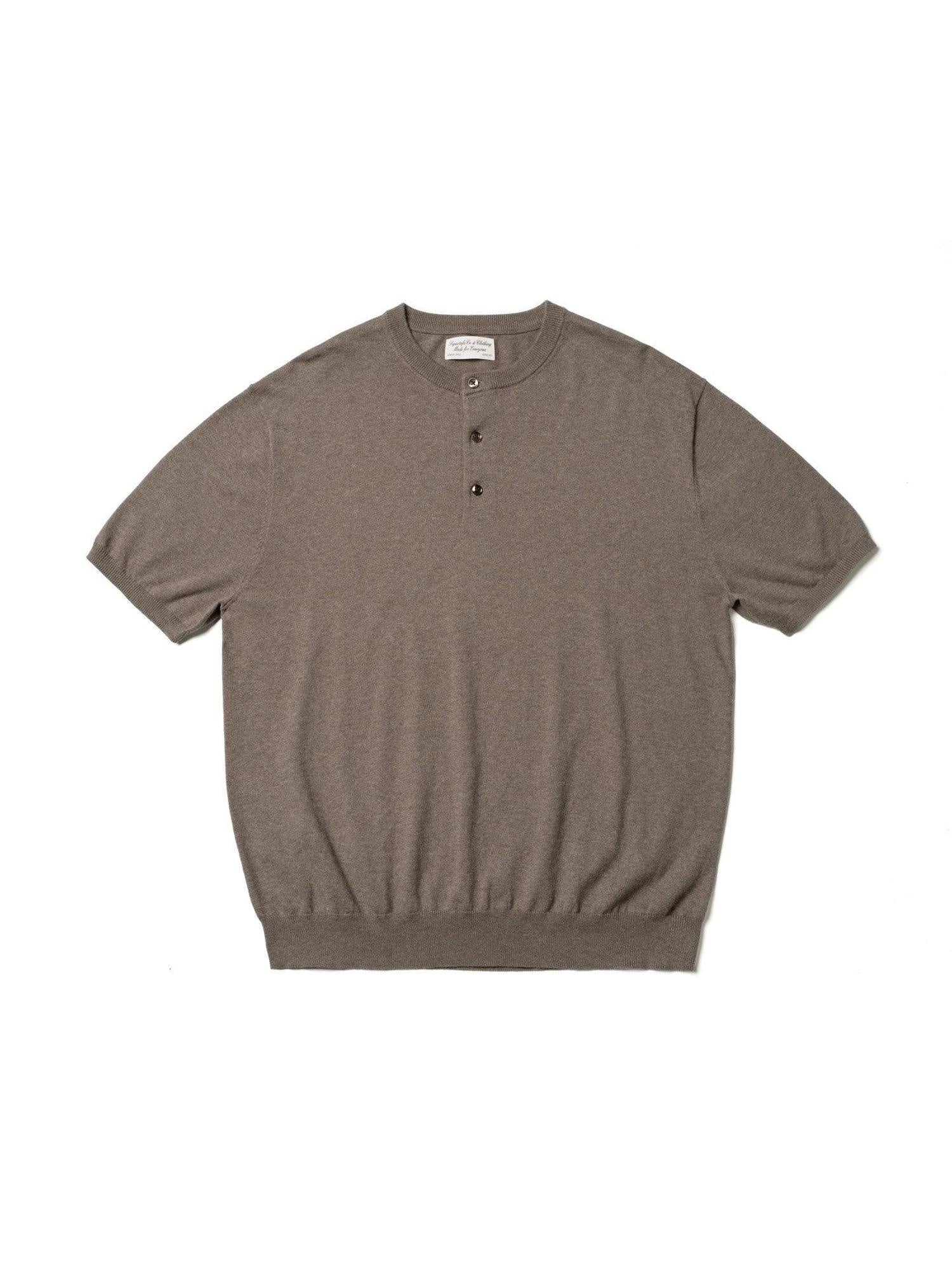 SUPERTOFU Breathable Cotton Henley Collar Retro Unisex Plain Short Sleeve T-Shirts