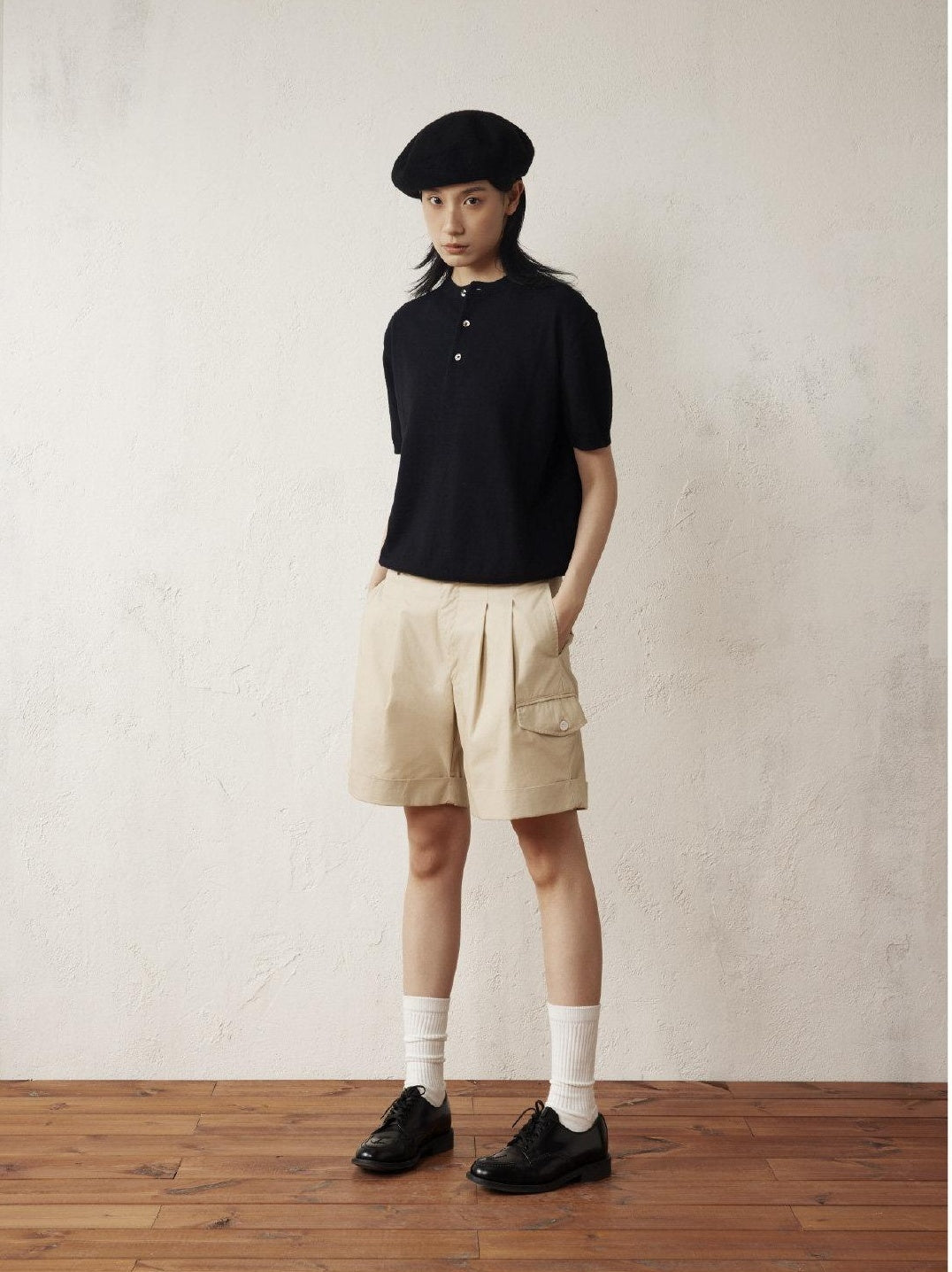 SUPERTOFU Breathable Cotton Henley Collar Retro Unisex Plain Short Sleeve T-Shirts