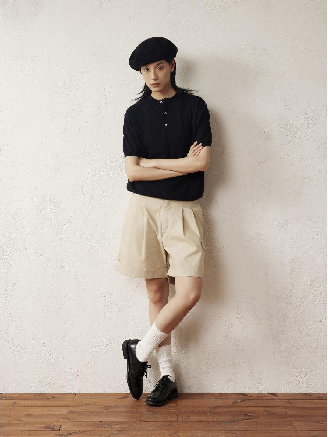 SUPERTOFU Breathable Cotton Henley Collar Retro Unisex Plain Short Sleeve T-Shirts