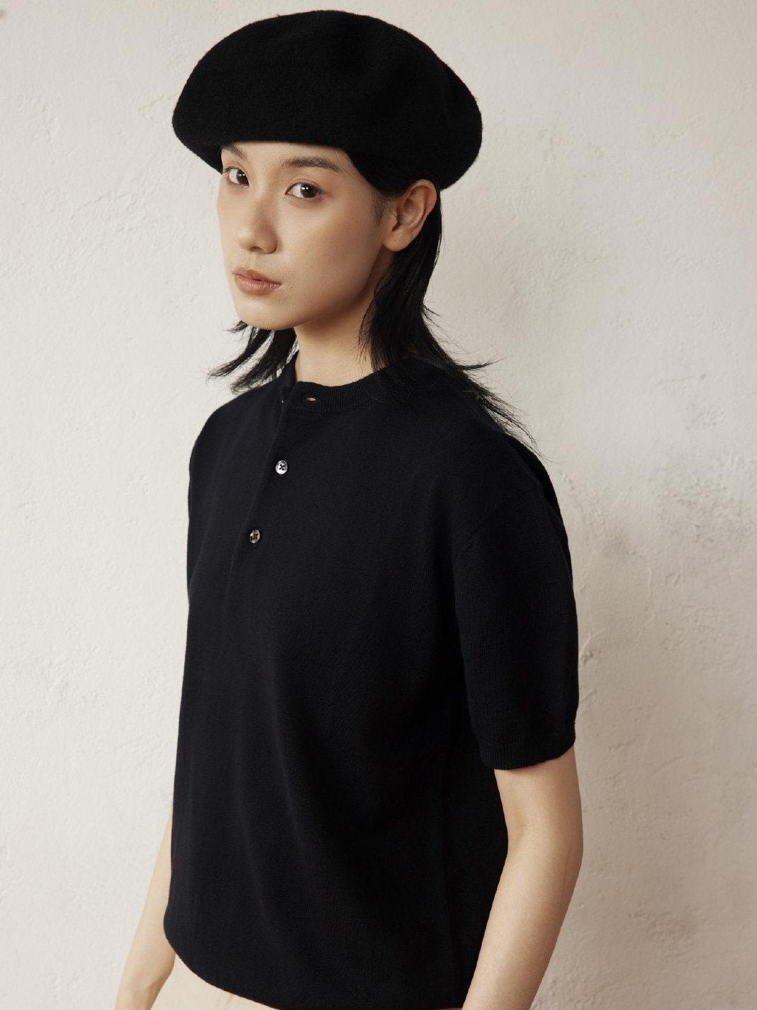 SUPERTOFU Breathable Cotton Henley Collar Retro Unisex Plain Short Sleeve T-Shirts