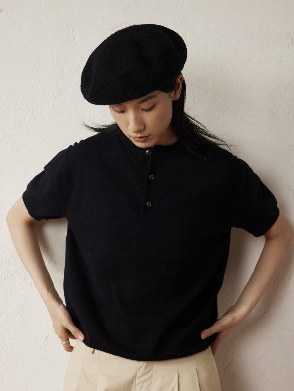 SUPERTOFU Breathable Cotton Henley Collar Retro Unisex Plain Short Sleeve T-Shirts