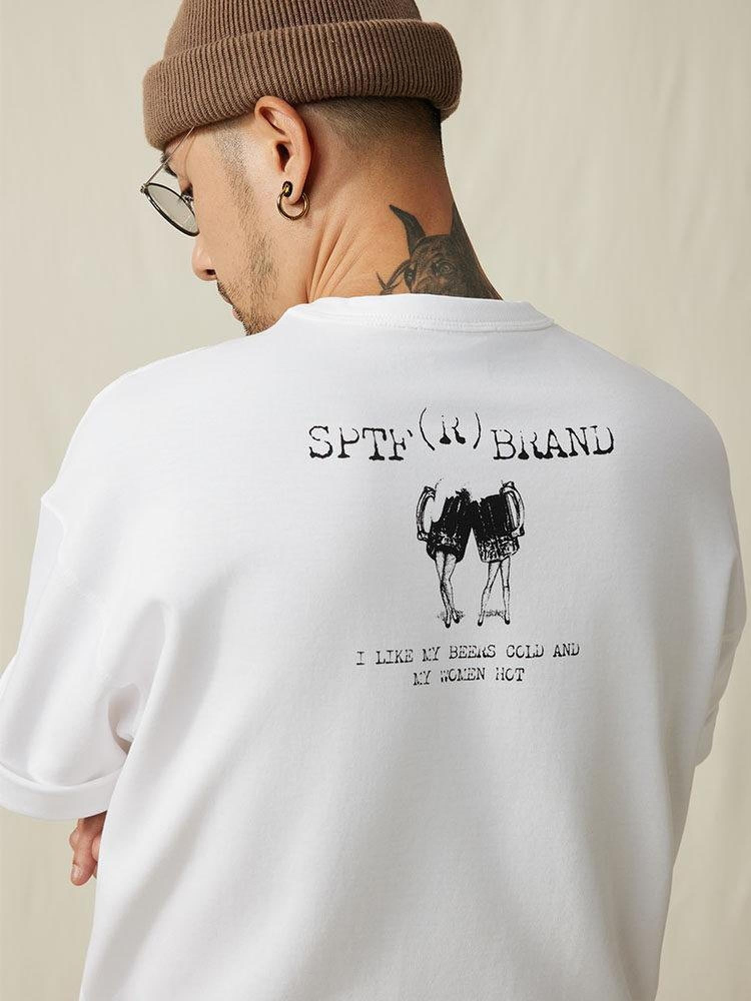 SUPERTOFU Breathable Cotton Loose Crew Unisex Letter White Short Sleeve T-Shirts