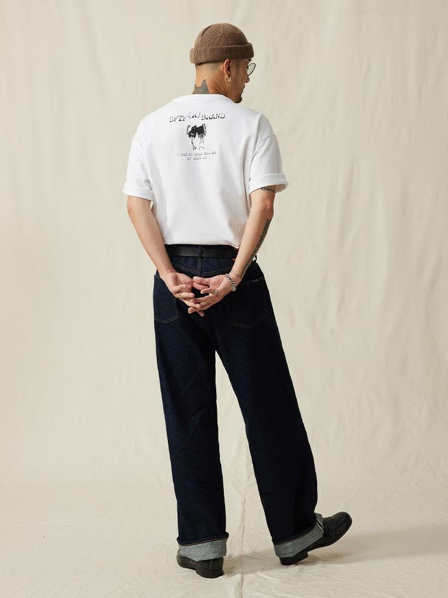 SUPERTOFU Breathable Cotton Loose Crew Unisex Letter White Short Sleeve T-Shirts