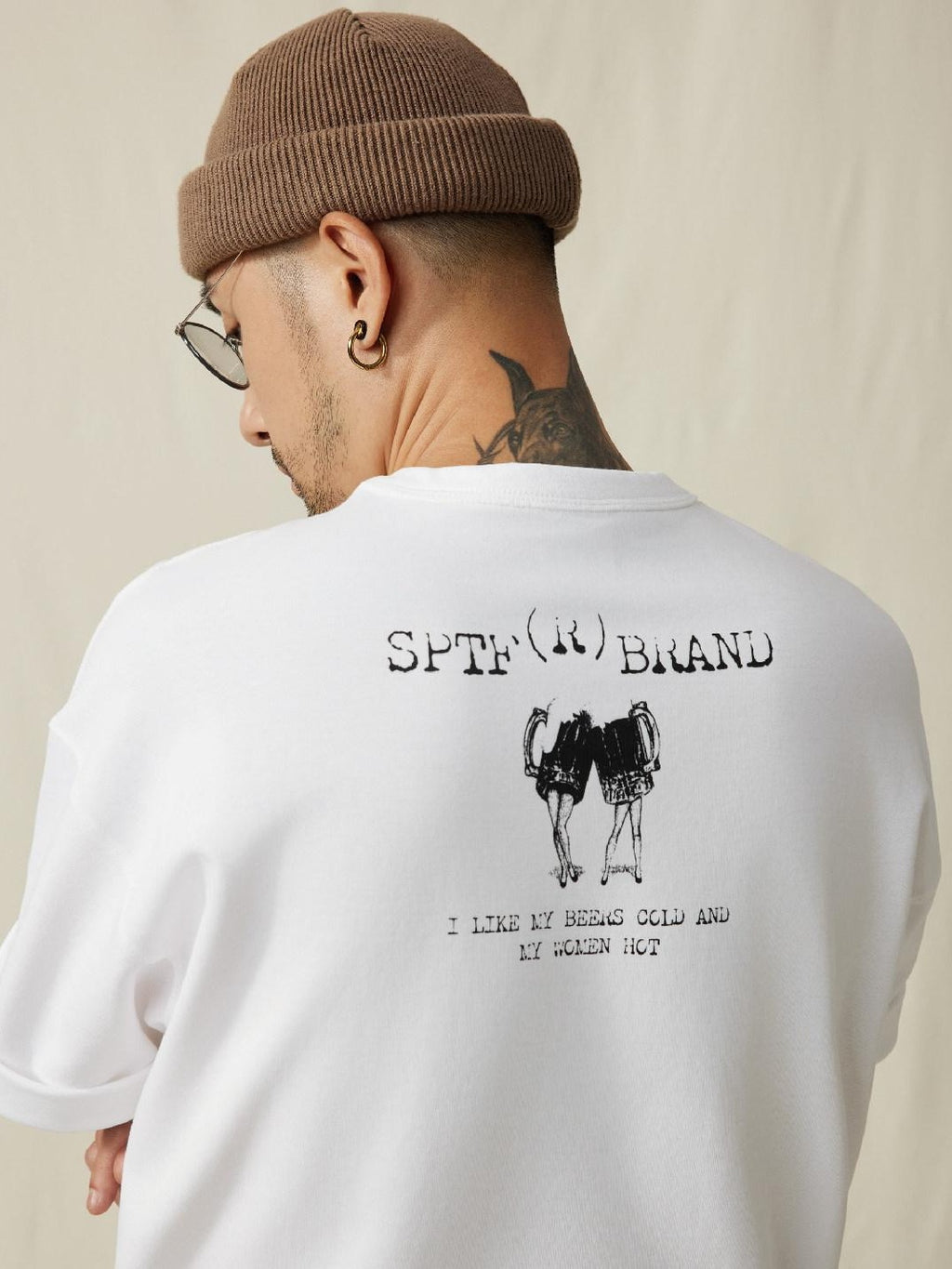 SUPERTOFU Breathable Cotton Loose Crew Unisex Letter White Short Sleeve T-Shirts