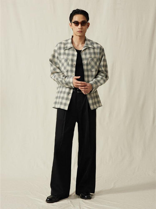 SUPERTOFU Breathable Cotton Loose Fit Cuban Collar Button Up Vintage Plaid Unisex Shirts