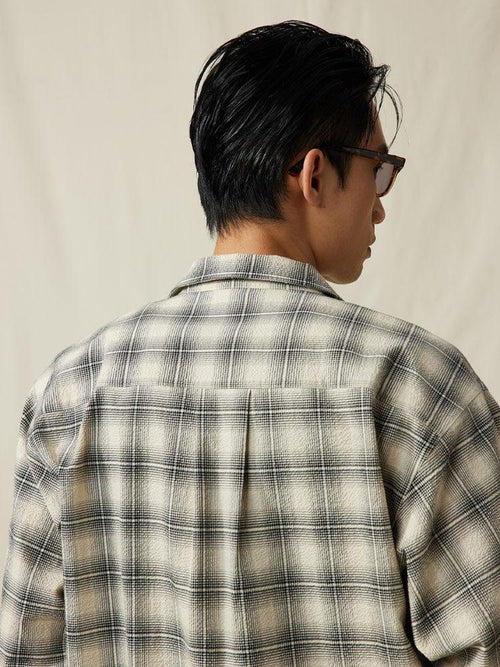 SUPERTOFU Breathable Cotton Loose Fit Cuban Collar Button Up Vintage Plaid Unisex Shirts