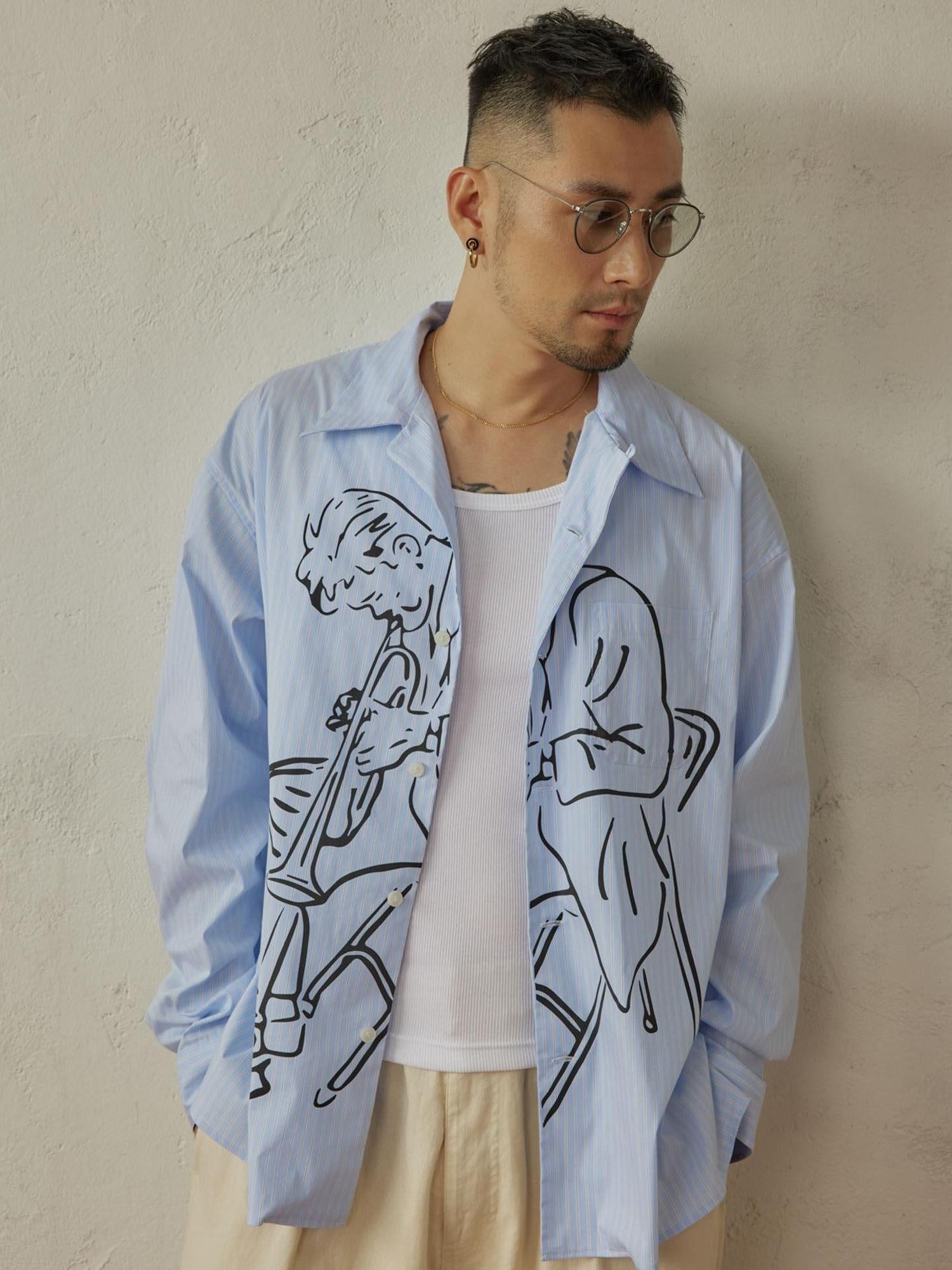 SUPERTOFU Breathable Cotton Loose Fit Vintage Cuban Collar Striped Cardigan Unisex Shirts