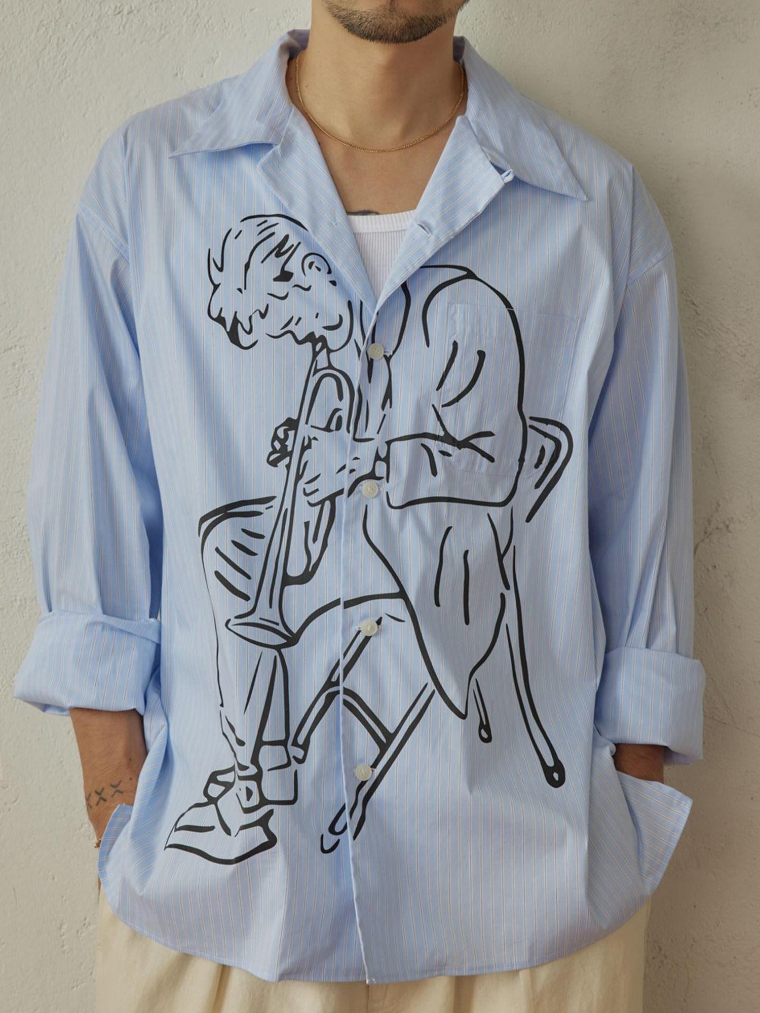 SUPERTOFU Breathable Cotton Loose Fit Vintage Cuban Collar Striped Cardigan Unisex Shirts