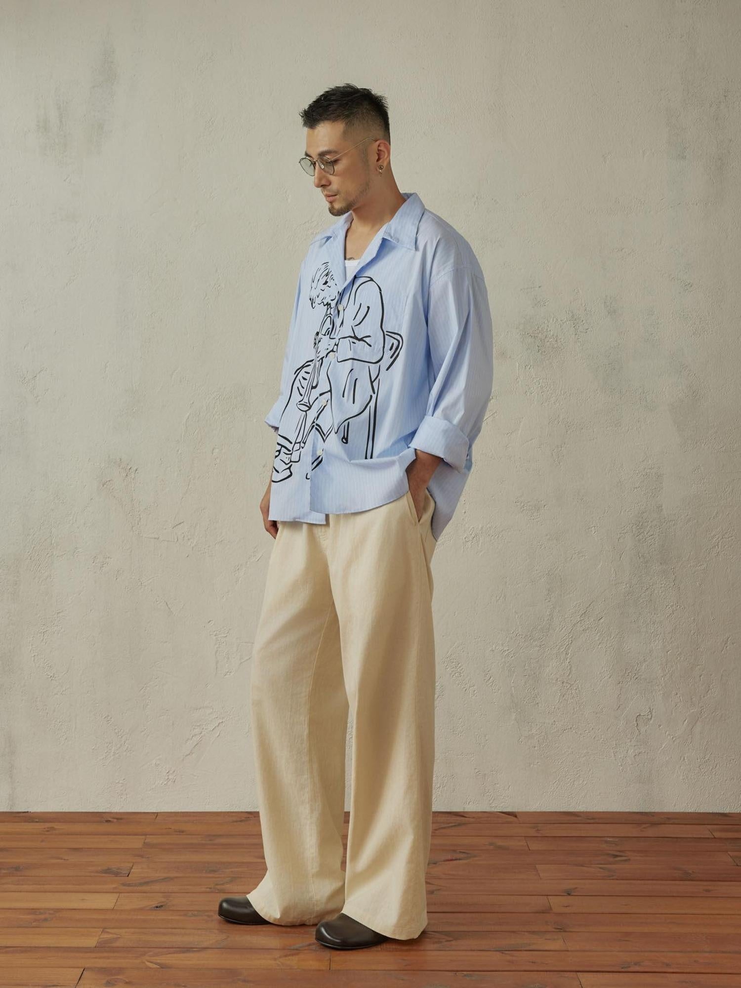 SUPERTOFU Breathable Cotton Loose Fit Vintage Cuban Collar Striped Cardigan Unisex Shirts