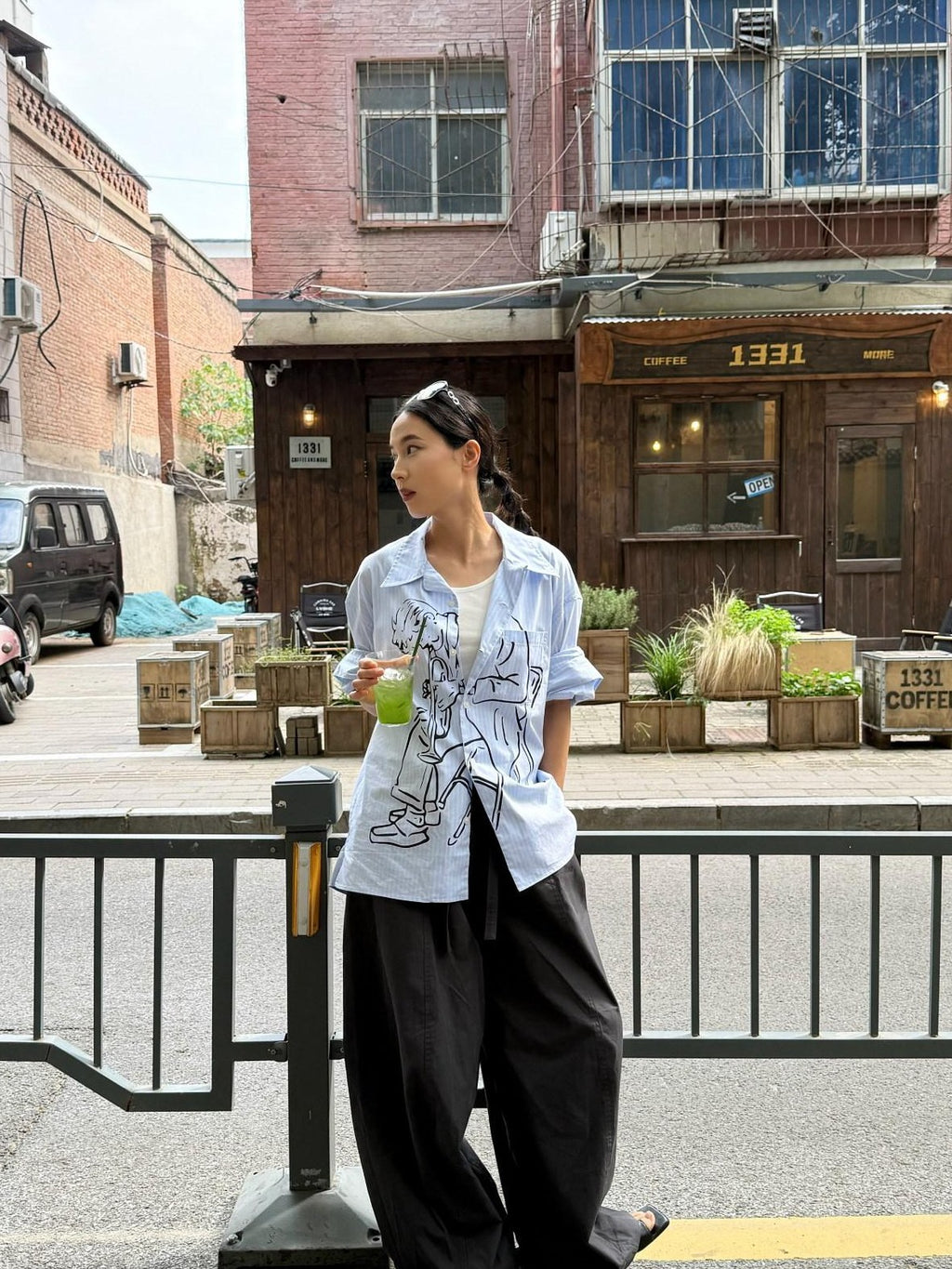 SUPERTOFU Breathable Cotton Loose Fit Vintage Cuban Collar Striped Cardigan Unisex Shirts