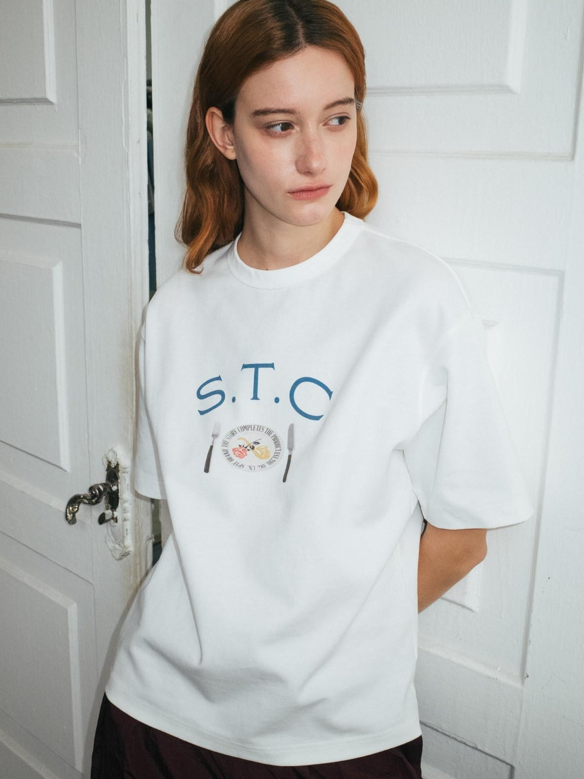 SUPERTOFU Breathable Cotton Loose Fit Vintage Rose Print Unisex Short Sleeve T-Shirts