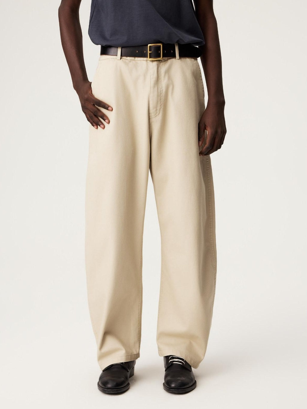 SUPERTOFU Breathable Cotton Lyocell Relaxed Curved Leg Button Fly Chinos