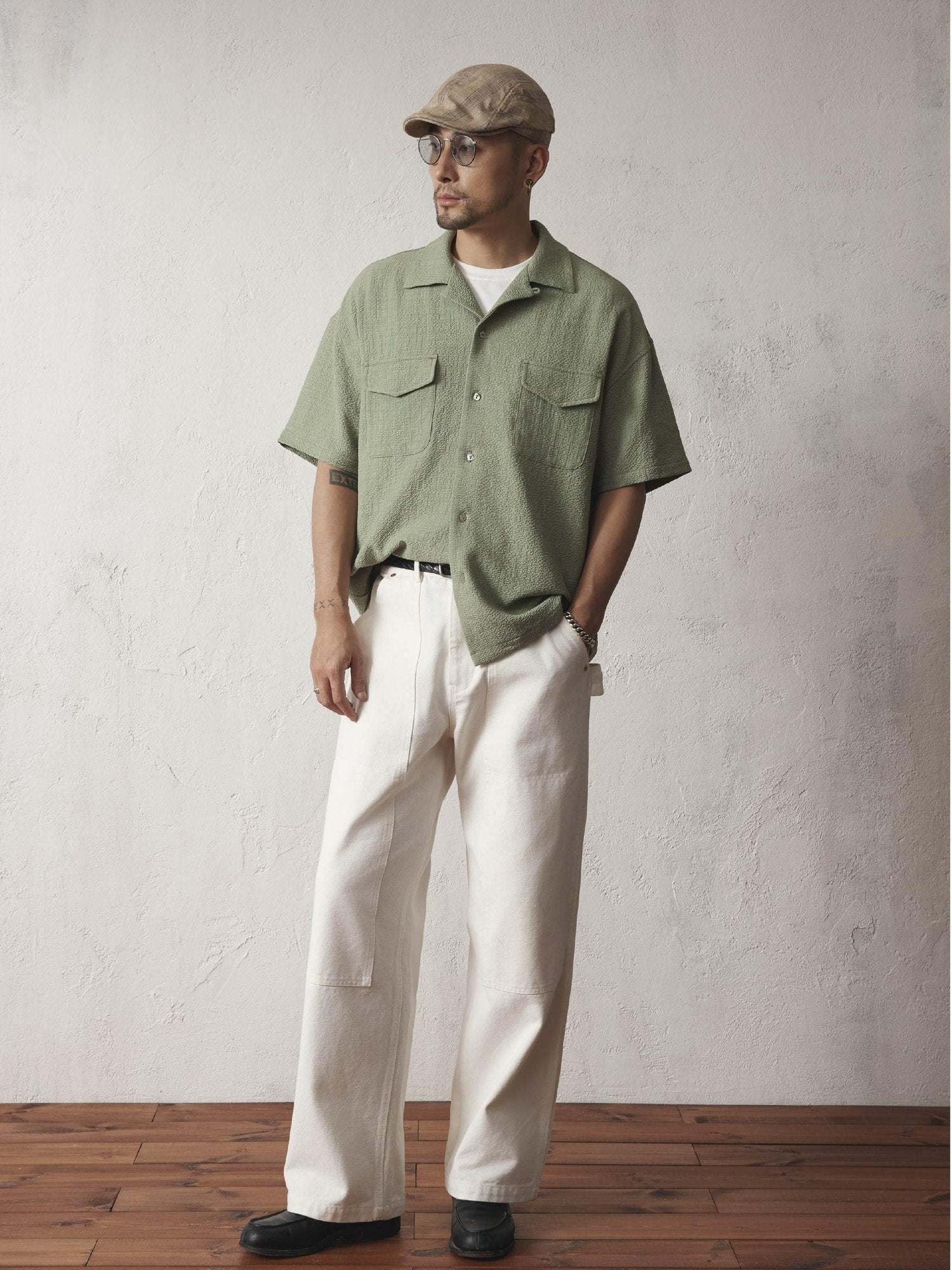 SUPERTOFU Breathable Lightweight Vintage Cuban Collar Loose Fit Unisex Polyester Shirts