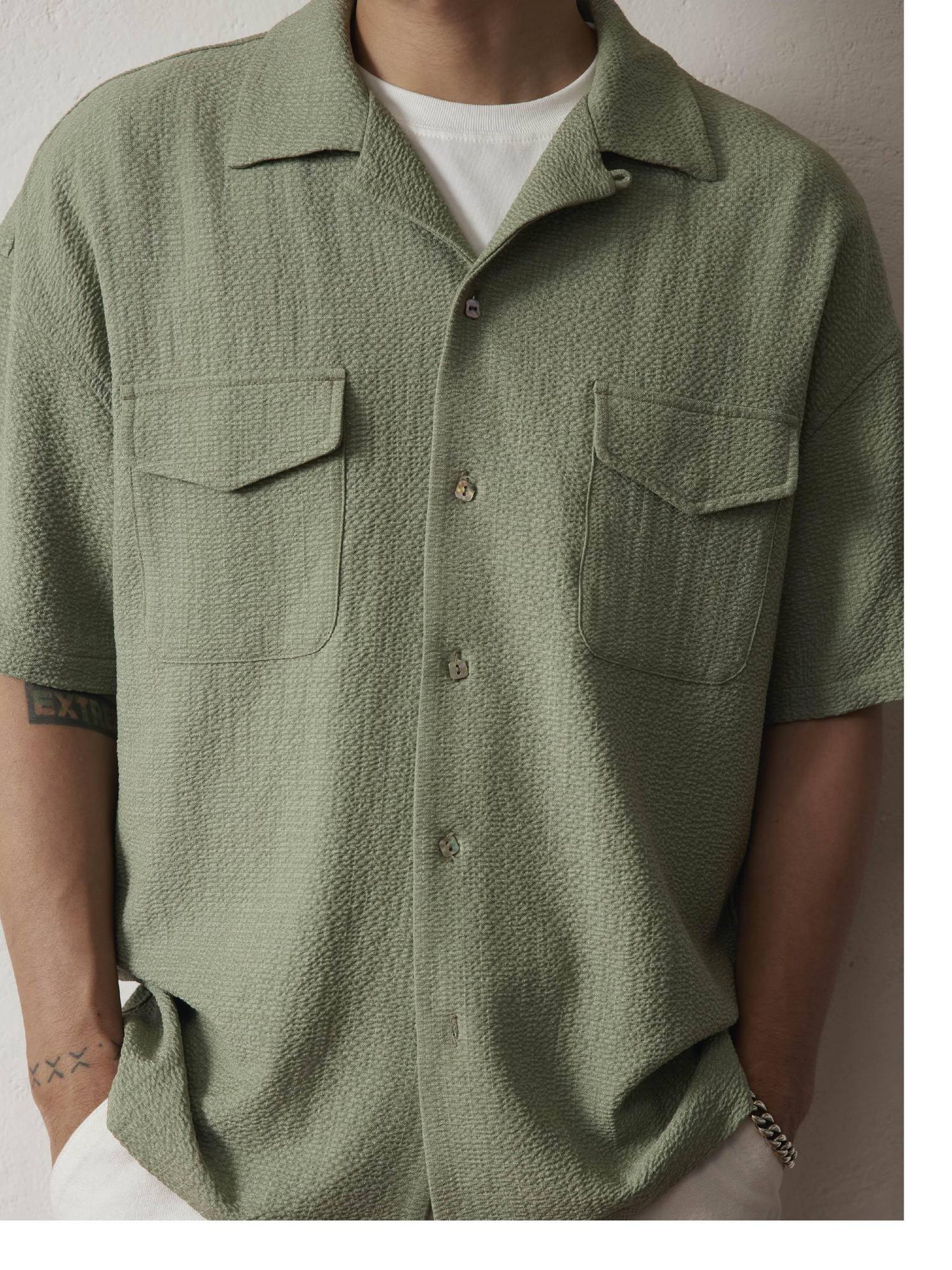 SUPERTOFU Breathable Lightweight Vintage Cuban Collar Loose Fit Unisex Polyester Shirts