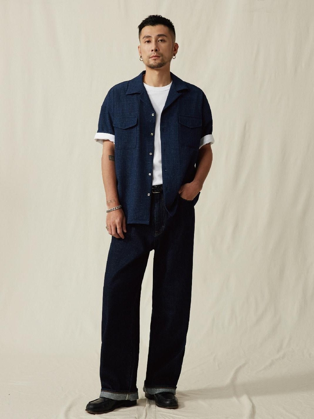 SUPERTOFU Breathable Lightweight Vintage Cuban Collar Loose Fit Unisex Polyester Shirts
