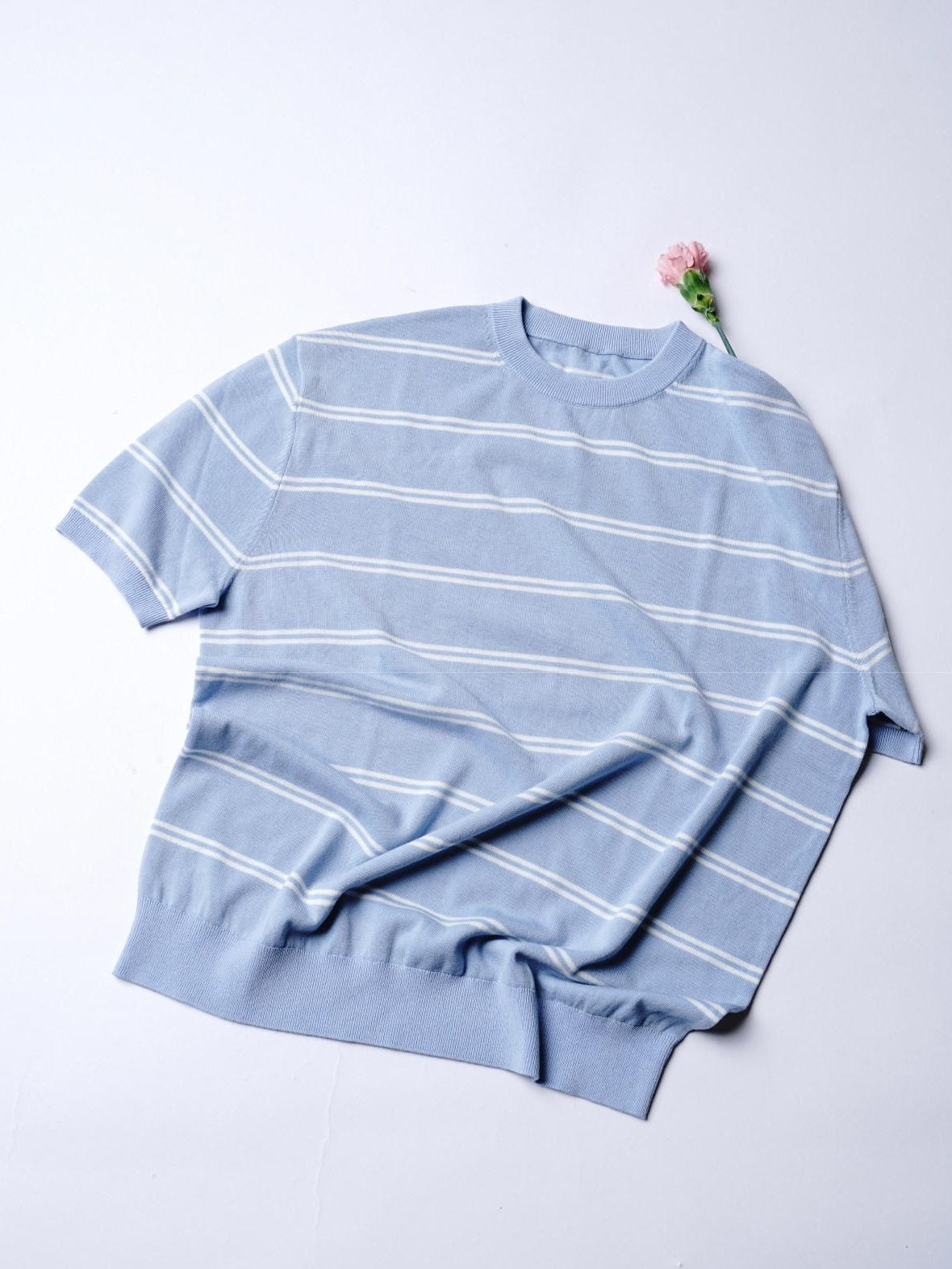 SUPERTOFU Breathable Moisture Wicking Modal Cotton Striped Knit Short Sleeve T-Shirts