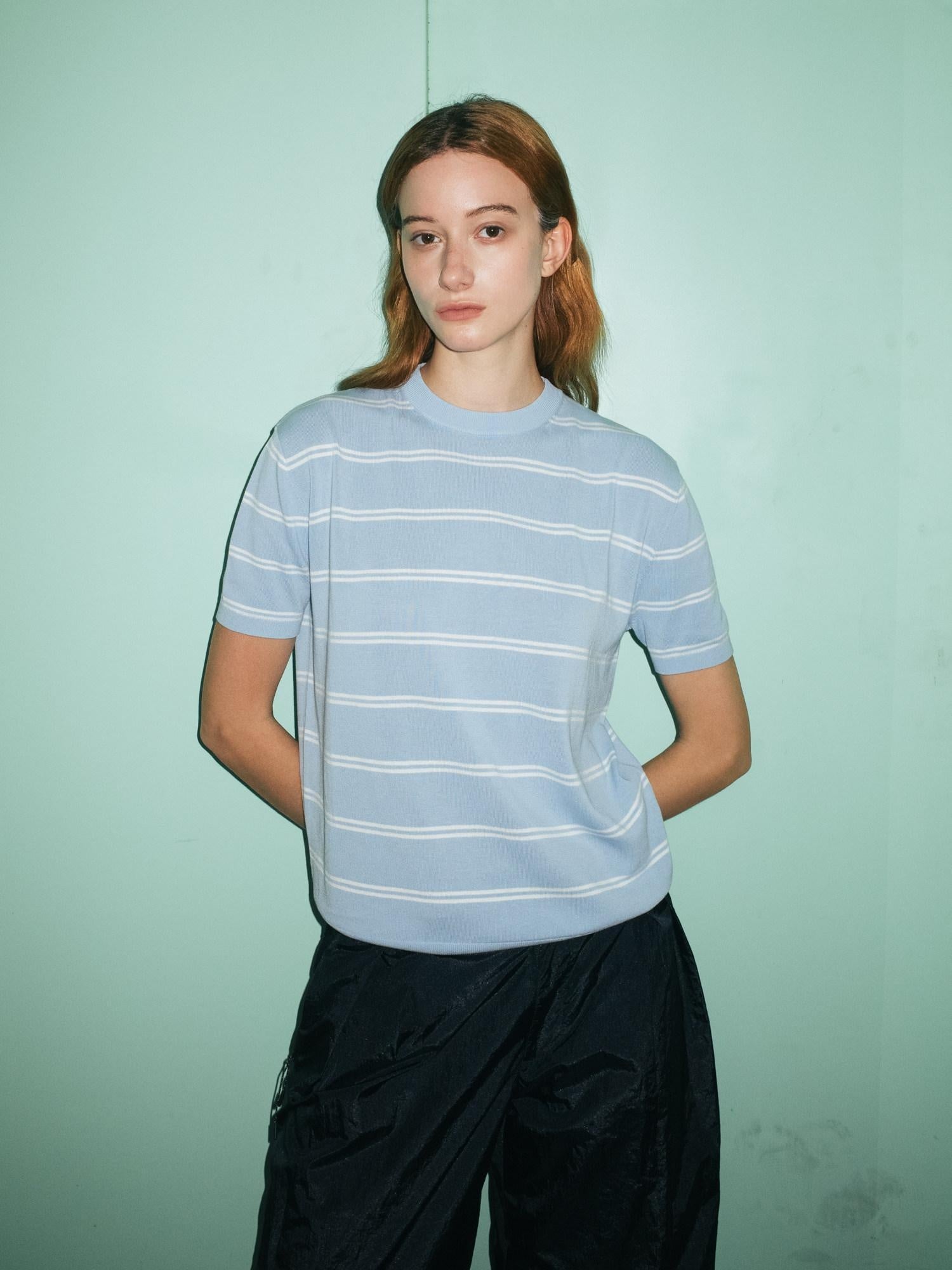SUPERTOFU Breathable Moisture Wicking Modal Cotton Striped Knit Short Sleeve T-Shirts