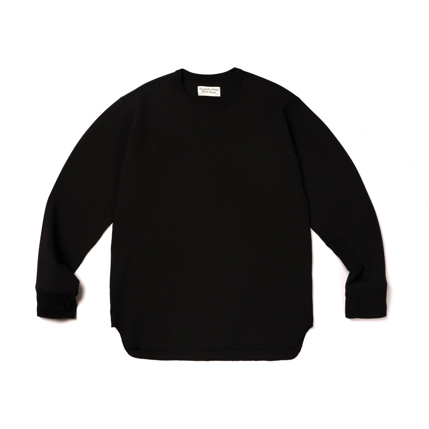 SUPERTOFU Breathable Polyester Japanese Round Neck Unisex Solid Black Long Sleeve T-Shirts