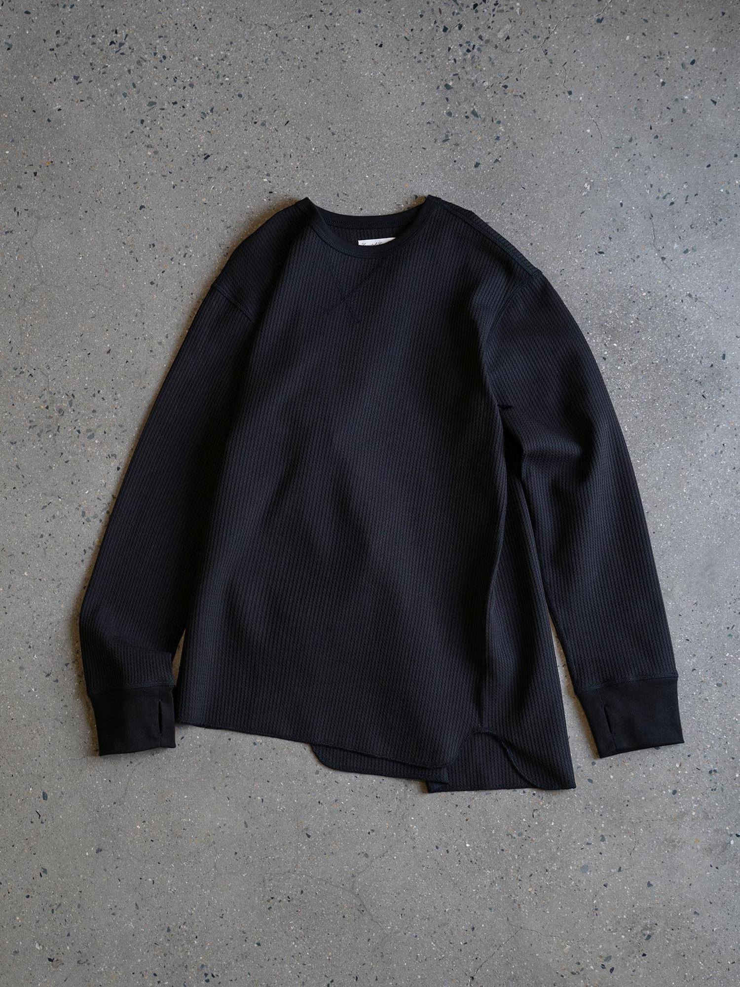 SUPERTOFU Breathable Polyester Japanese Round Neck Unisex Solid Black Long Sleeve T-Shirts