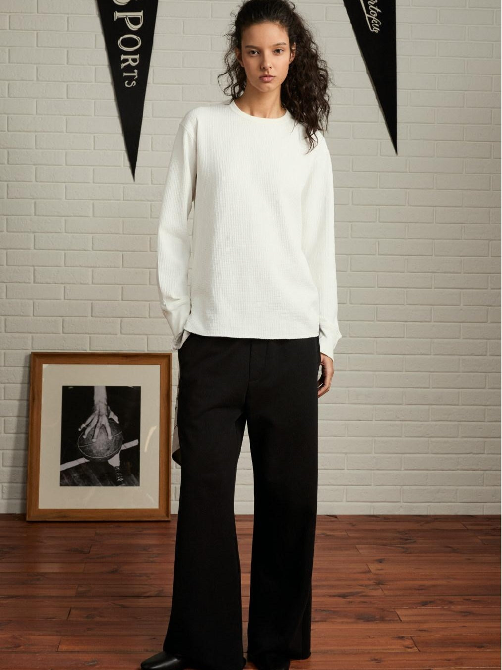 SUPERTOFU Breathable Polyester Japanese Round Neck Unisex Solid Black Long Sleeve T-Shirts