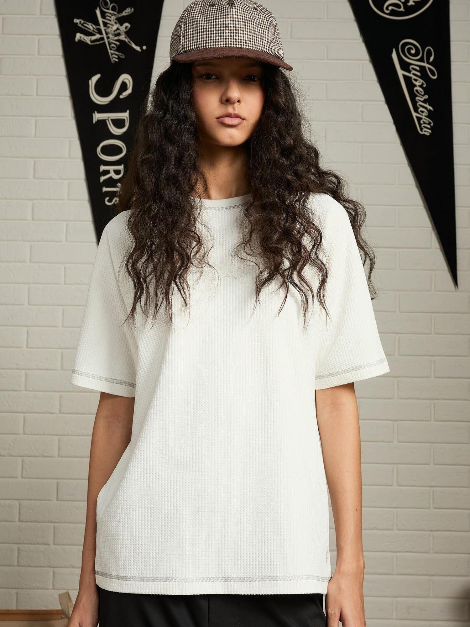 SUPERTOFU Breathable Polyester Loose Japanese Unisex Crew Neck Solid Short Sleeve T-Shirts
