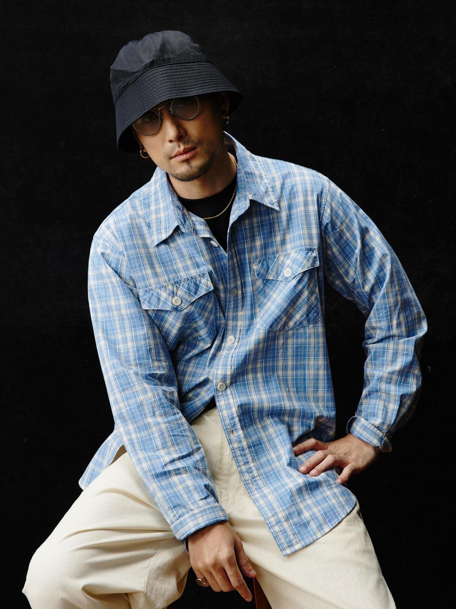 SUPERTOFU Breathable Pure Cotton Pocket Cuban Collar Loose Vintage Plaid Unisex Shirts