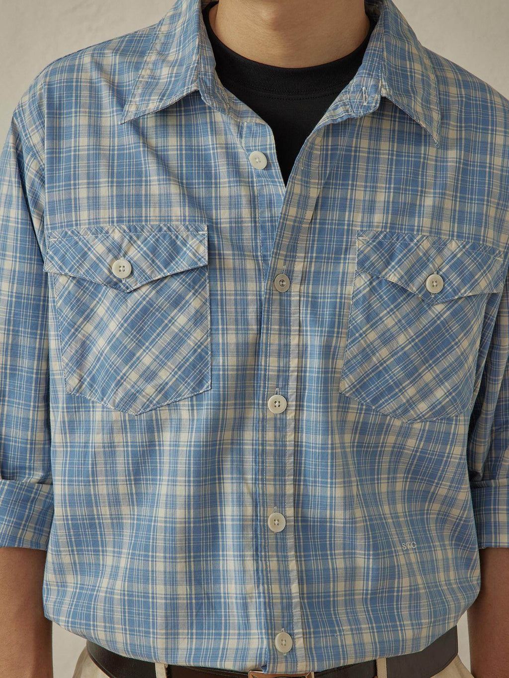 SUPERTOFU Breathable Pure Cotton Pocket Cuban Collar Loose Vintage Plaid Unisex Shirts